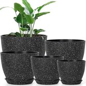 SHOP YOLO-bloempotten voor binnen -5 stuks 21,5/19/16/14/12,5 cm-decoratieve plantenbak voor kamerplanten-schoteltjes-bloempotten zwart