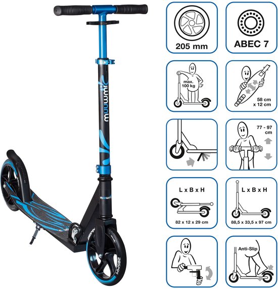 Trottinette Adulte Muuwmi Pro Aluminium 215 Mm ABEC 7 – Guidon BMX Réglable, Plateau XL, Certifiée GS