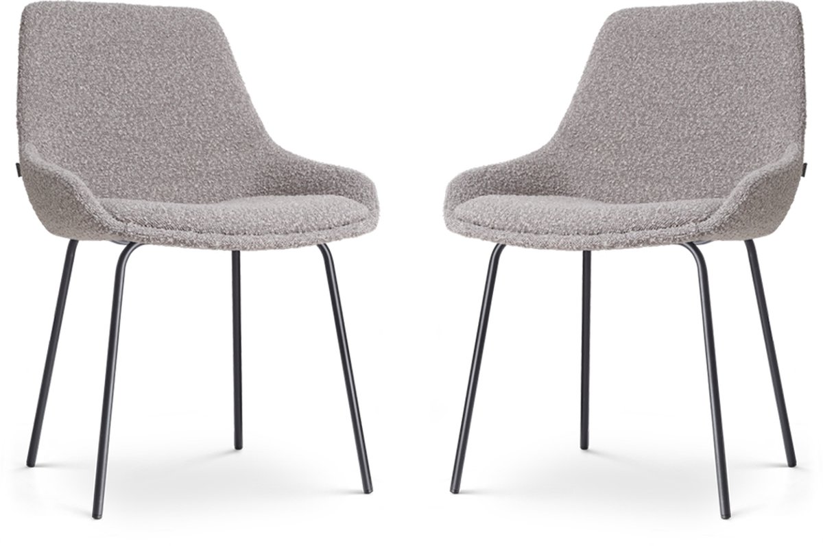 Nolon Nora-Isa Eetkamerstoelen Set van 2 Bouclé Taupe - Stof - Zwart Onderstel - Design -