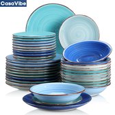 CasaVibe Luxe Bordenset - Kommen set - Borden - Dinerborden - set van 36 - 12 persoons - Serviesset - Licht Blauw - Blauw