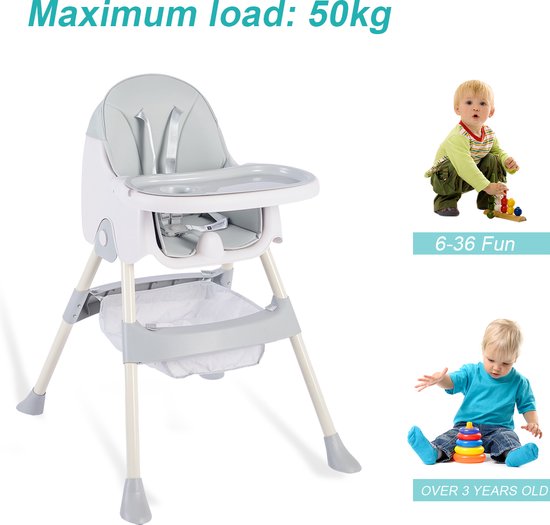 K IKIDO Baby Eetstoel - Kinderstoel - Babytafelstoel - Opvouwbare Eetstoel - Multifunctionele Babystoel Voor Aan Tafel - Dubbele Plaat - Waterdicht - Kinderzetel - Grijs van K IKIDO — afbeelding 3