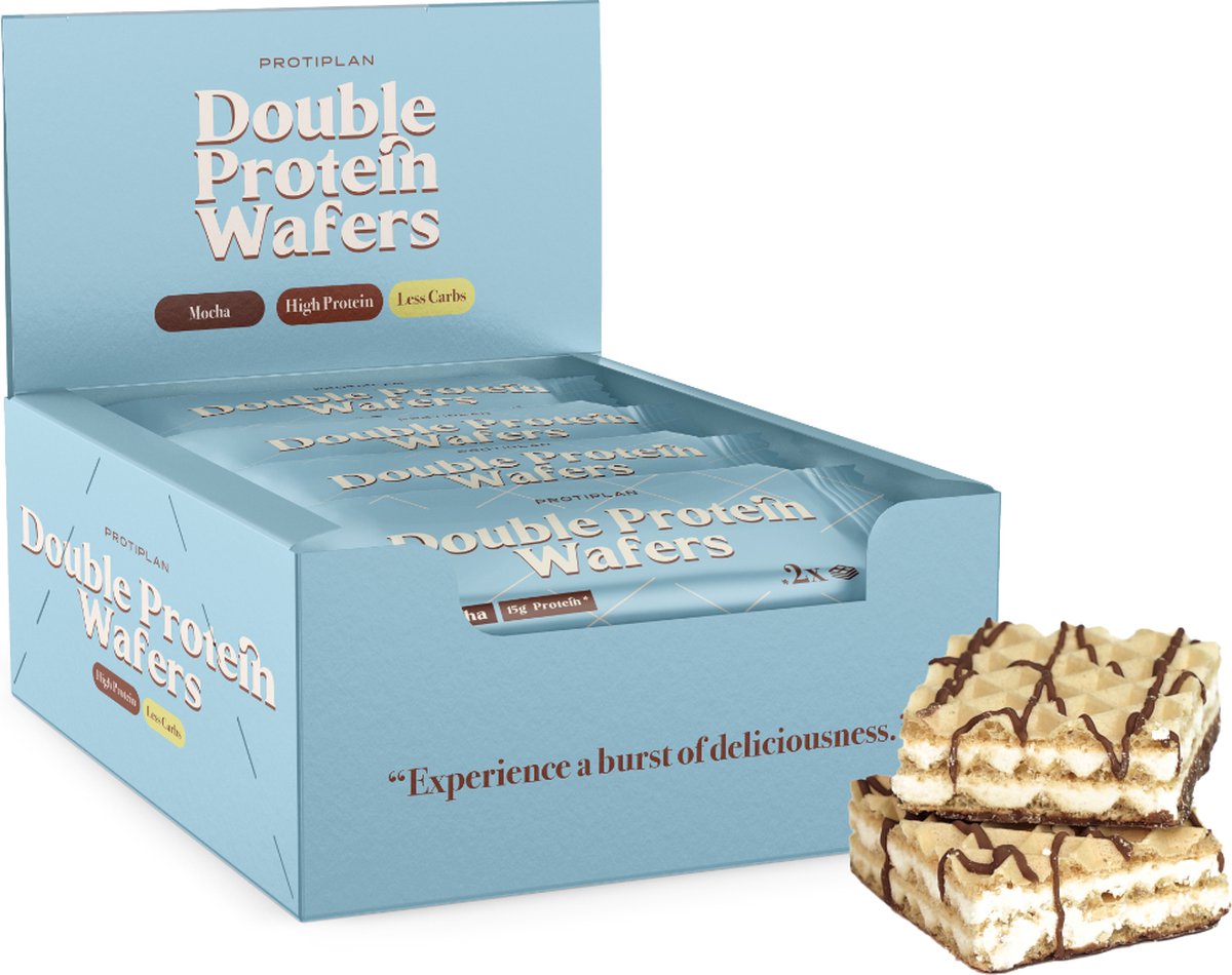 Goedkoopste Protiplan | Double Protein Wafers | Mocha | 12 Stuks (Wafel Mokka) | 12 x 2 x 20,9 gram | Eiwitrepen | Koolhydraatarme sportvoeding | Afslanken met Proteïne repen | Snel afvallen zonder hongergevoel!