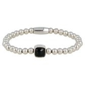 *Zilverkleurige elastische damesarmband Onyx edelsteen - Zilverkleurige armband met Onyx edelsteen - Met luxe cadeauverpakking