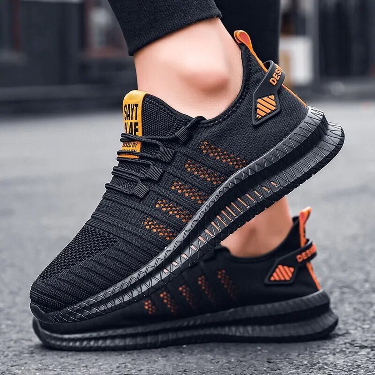 Giniros Sneakers en sportschoenen voor heren, ademend, licht, comfortabel, modieus, casual, wandelen, hardlopen, fitness, hardlopen, tennis, outdoor, fitnessstudio, joggen, Zwart, 44 EU