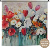 Wandkleed - Wanddoek - Schilderij - Olieverf - Bloemen - 120x120 cm - Wandtapijt
