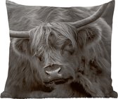 Sierkussen Buiten - Schotse Hooglander - Zwart - Wit - Hoorns - 60x60 cm - Weerbestendig