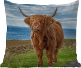 Sierkussen Buiten - Schotse hooglander - Wolken - Landschap - 60x60 cm - Weerbestendig