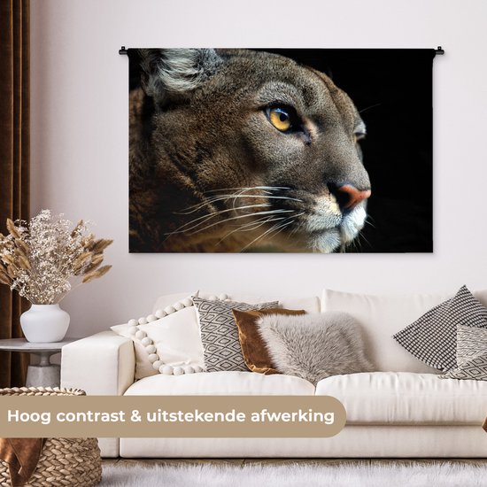 Tapisserie Animaux sur fond noir - Puma sur fond noir Tapisserie coton 120x80 cm - Tapisserie avec photo
