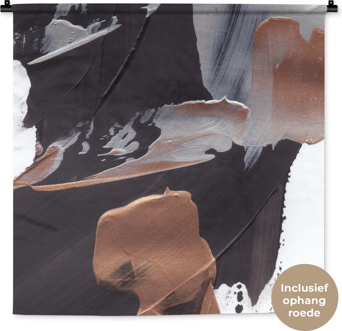 Wandkleed - Wanddoek - Abstract - Verf - Goud - 90x90 cm - Wandtapijt