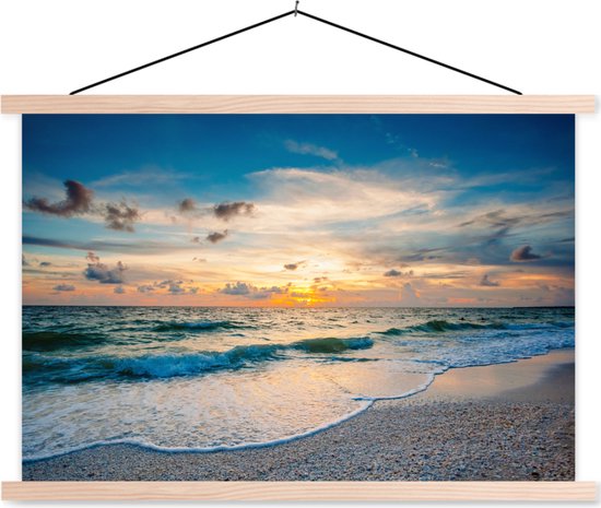 Porte-affiche avec affiche - Affiche scolaire - Plage - Mer - Coucher de soleil - 60x40 cm - Lattes vierges