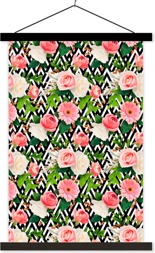 Porte-affiche avec affiche - Affiche scolaire - Fleurs - Couleurs - Roses - 60x90 cm - Lattes noires