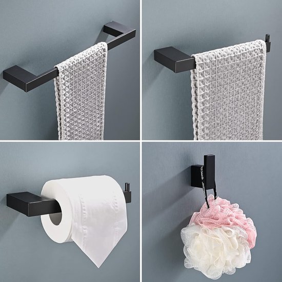 HANFU Accesorios Baño Set de 5 Piezas, Toalleros de Baño de Pared Aluminio, Toallero 40cm, Toallero de Papel y Gancho para Toalla de Baño, Colgador Toalla Baño Juego Cuartos Set de Baño