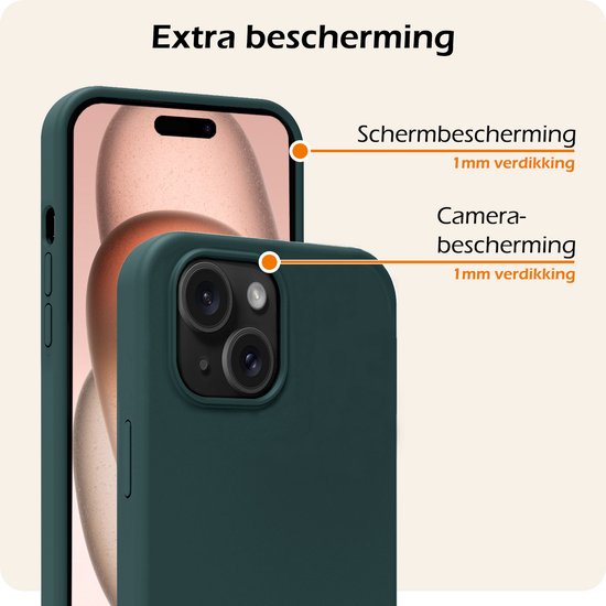 Coque pour iPhone 15 Plus Coque en Siliconen avec 2 films de protection d'écran – Coque pour iPhone 15 Plus Cover Back Case – Vert foncé