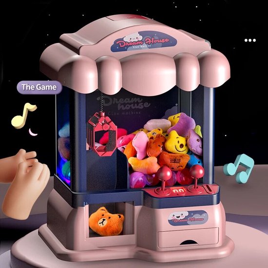 deAO Klauenmaschine, Süßigkeitenautomat enthalt 20 Plüschtiere, 10 Gashapons, Mini Arcade