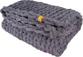 Chunky Knit Blanket - knuffeldeken voor bed, bank, stoel (110 x 180 cm) - mooie woondecoratie, zacht veganistisch chenillegaren, sprei (leigrijs)