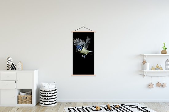 Posterhanger incl. Poster 60x120 cm - Schoolplaat - Vogel - Veren - Portret - Textielposter - Blanke latten