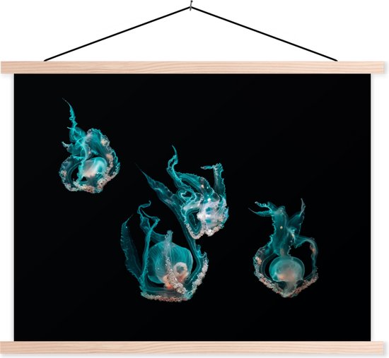 Méduse sur fond noir affiche textielposter lattes vierge 150x113 cm