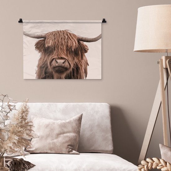Tapisserie - Tissu mural - Highlander écossais - Vache - Fourrure - 60x45 cm - Tapisserie