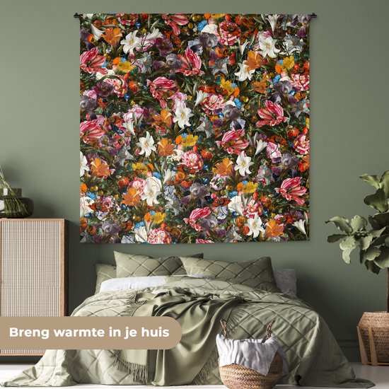 Tapisserie - Toile Murale - Fleurs - Papillon - Motif - 180x180 cm - Tapisserie