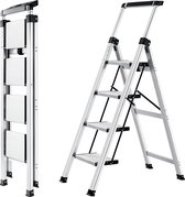 Telescopische Handrail Aluminium Stepladder - Antislip Opvouwbare Staande Ladder - Draagvermogen tot 150 kg - 4 Treden