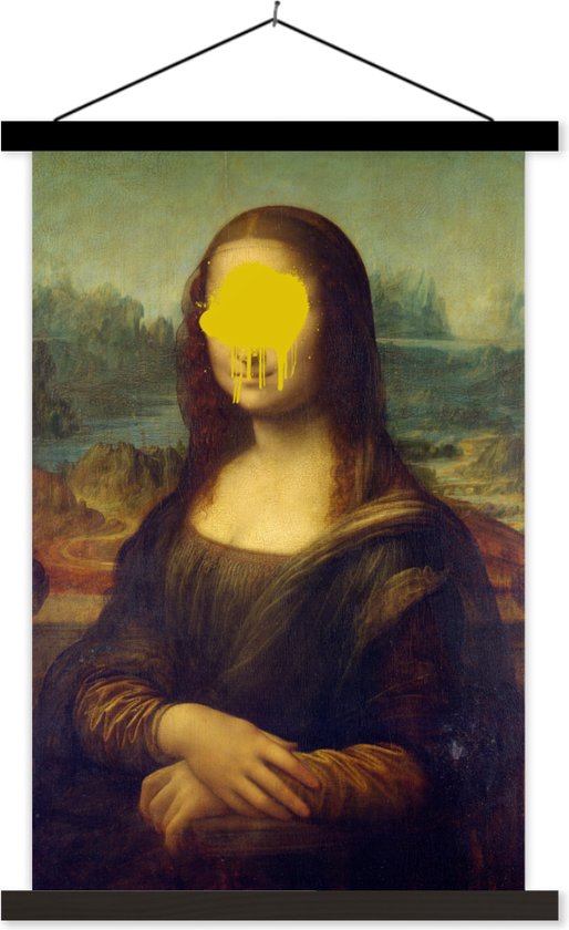Posterhanger incl. Poster - Schoolplaat - Mona Lisa - Leonardo da Vinci - Geel - 120x180 cm - Zwarte latten - TextilePosters