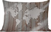 Buitenkussens - Tuin - Doorzichtig witte wereldkaart op een achtergrond van houten planken - 60x40 cm