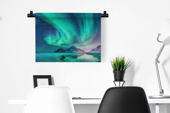 Tapisserie - Tissu mural - Aurores boréales - Étoiles - Paysage - Norvège - 60x45 cm - Tapisserie