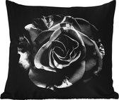 Sierkussen - Fleurs - Rose - Zwart - Wit - Botanique - 60x60 cm - Résistant aux intempéries