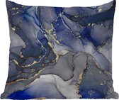 Tuinkussen - Marmer - Goud - Abstract - Blauw - 40x40 cm - Weerbestendig