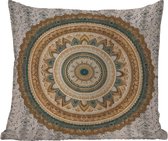 Sierkussen Buiten - Bloemen - Mandala - Vintage - Bruin - Hippie - 60x60 cm - Weerbestendig