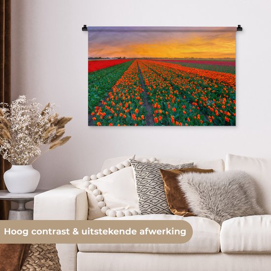 Tapisserie murale Paysages Pays- Nederland - Champs de tulipes en Holland méridionale Tapisserie murale coton 90x60 cm - Tapisserie murale avec photo