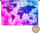 Tapisserie Cartes du mondeIllustrations de Noël - Wereldkaart avec de la peinture bleue et rose et un fond avec motif texturé Tapisserie coton 150x100 cm - Tapisserie avec photo