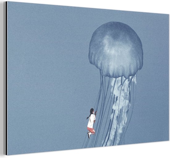 Décoration murale Métal - Peinture Aluminium Industrielle - Enfants - Méduses - Animaux aquatiques marins - Vintage - 60x40 cm - Dibond - Photo sur aluminium - Décoration murale industrielle - Pour le salon / chambre