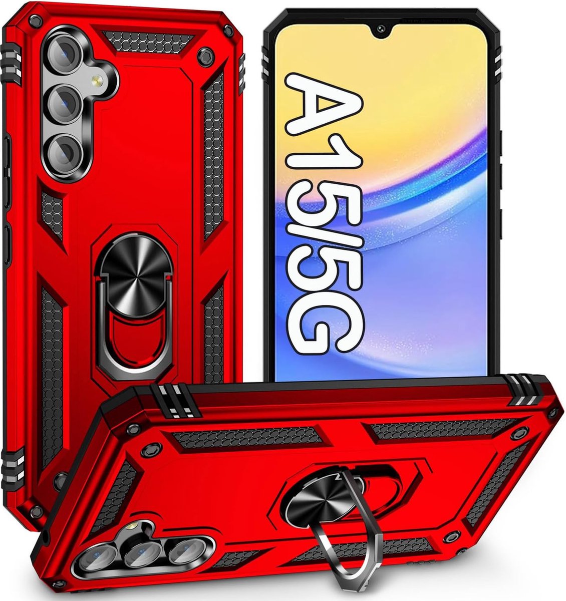 Anti-Shock Hybrid Ring Armor Hoesje Geschikt voor: Samsung Galaxy A15 - Rood