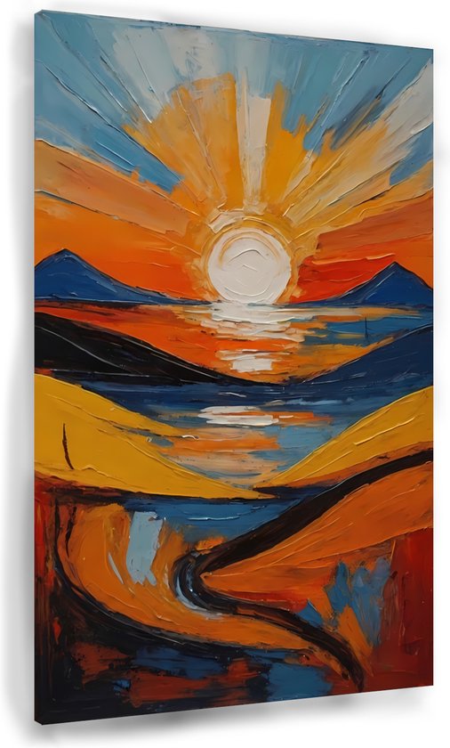 Zonsondergang abstract - Bergen muurdecoratie - Schilderij slaapkamer - Wanddecoratie kinderkamer - Schilderij op canvas - Slaapkamer accessoires - 50 x 70 cm 18mm