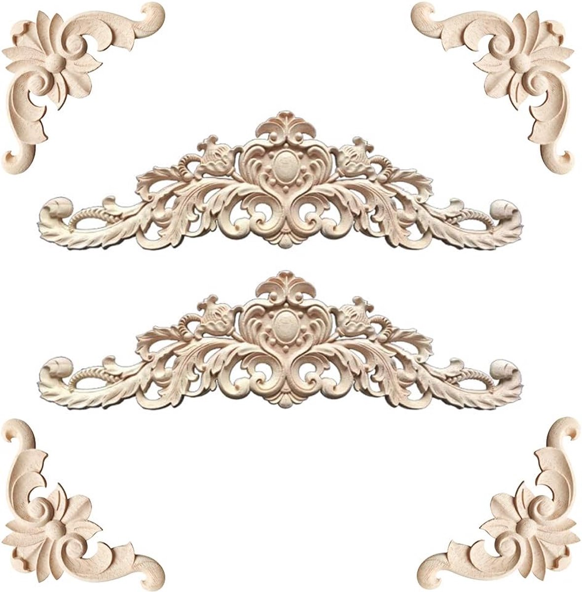 Houten ornamenten 6 stuks sierlijsten houten ornamenten houtsnijwerk decoratie gesneden hout houten ornamenten voor meubels vintage massief hout gesneden ornamenten voor meubels
