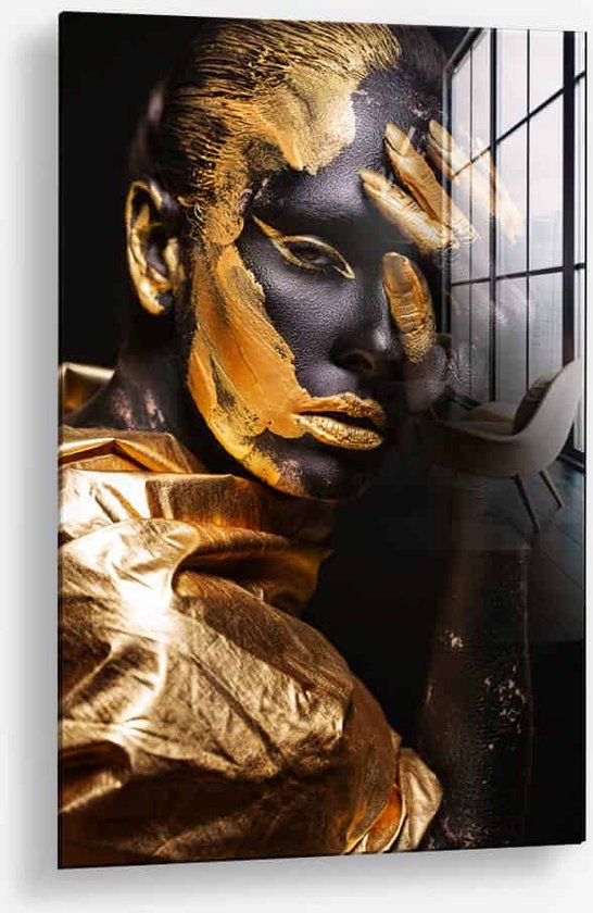 Wallfield™ - Golden Paint I | Glasschilderij | Muurdecoratie / Wanddecoratie | Gehard glas | 40 x 60 cm | Canvas Alternatief | Woonkamer / Slaapkamer Schilderij | Kleurrijk | Modern / Industrieel | Magnetisch Ophangsysteem