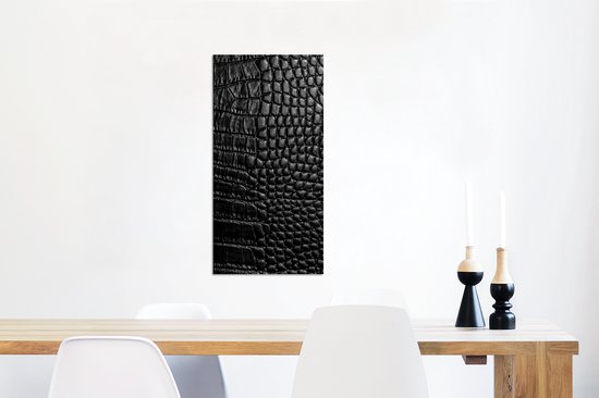 Wanddecoratie Metaal - Aluminium Schilderij Industrieel - Leer - Structuur - Zwart - Grijs - 40x80 cm - Dibond - Foto op aluminium - Industriële muurdecoratie - Voor de woonkamer/slaapkamer