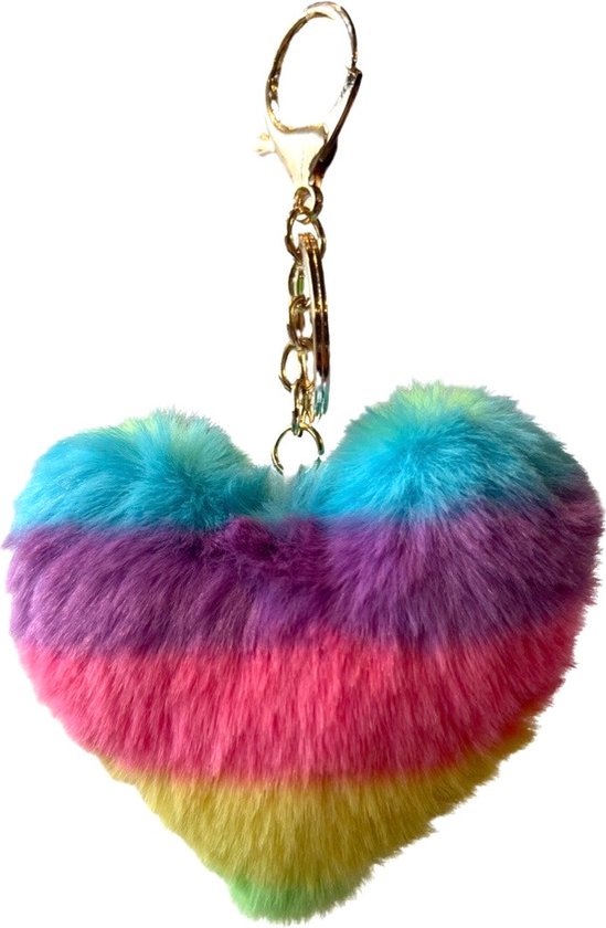 Foto: Sleutelhanger pluche hart regenboog print tas hanger 10 cm 14 5 cm regenboog kleuren