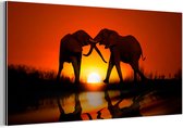 Décoration murale Métal - Peinture Aluminium - Couple d'éléphants au coucher du soleil - 160x80 cm