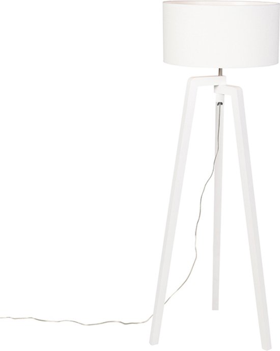 QAZQA puros - Moderne Tripod | driepoot vloerlamp | Staande Lamp - 1 lichts - H 1450 mm - Wit - Woonkamer | Slaapkamer | Keuken
