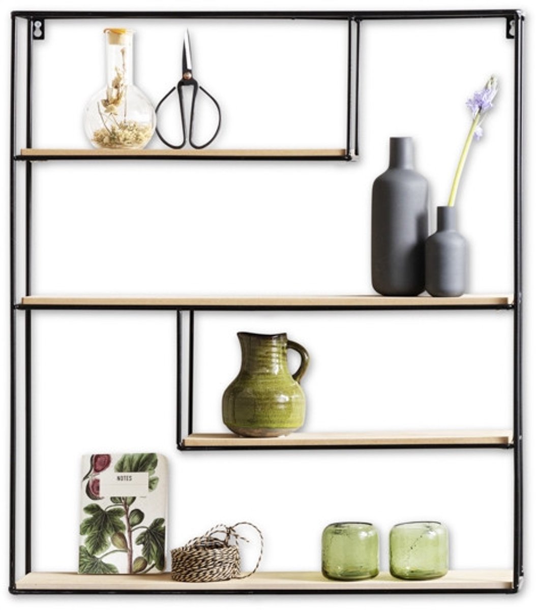 Lifa Living - Wandrek Bilbao - Zwart - Metaal en MDF - Asymetrisch - Industrieel 70 x 60 x 11 cm