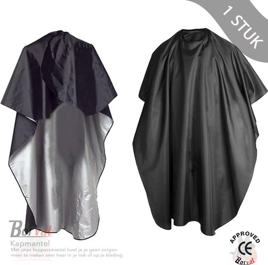 Borvat® - Kappersmantel - Kapmantel - Kappersschort - Kapper - Geschikt voor Haren - Unisex - Thuis of Salon - Voor Volwassenen en Kinderen - Zwart