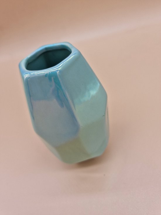 Daan Kromhout - Daira - Vaas - Parel Turquoise - Geometrische vaas - 7x12cm - Keramiek