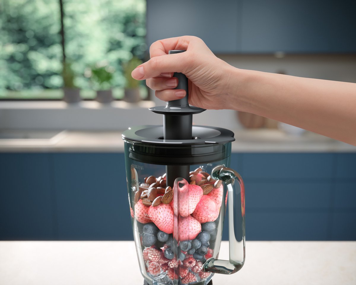 Philips Blender HR3040/00 - Krachtige 1200 Watt Motor - Met Stamper – Veelzijdig Gebruik - Vaatwasserbestendig - 1.5l Kan - RVS - Zwart – foto 3