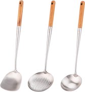 Wok-spatel en pollepel, gereedschapsset, 43,2 cm, spatel voor wok, 304 roestvrij staal