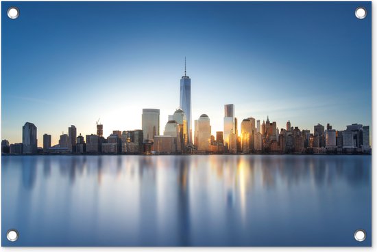 Tuindecoratie New York - Skyline - Reflectie - 60x40 cm - Tuinposter - Tuindoek - Buitenposter