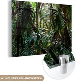MuchoWow® Glasschilderij 120x80 cm - Schilderij acrylglas - Planten in regenwoud - Foto op glas - Schilderijen