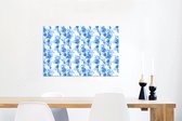 Wanddecoratie Metaal - Aluminium Schilderij Industrieel - Bloemen - Bloesem - Patroon - Blauw - 60x40 cm - Dibond - Foto op aluminium - Industriële muurdecoratie - Voor de woonkamer/slaapkamer