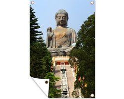 Tuinposters buiten De trap die naar de Tian Tan Boeddha loopt - 60x90 cm - Tuindoek - Buitenposter